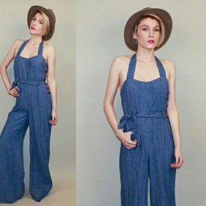 Elevenses Retro Wide Leg Denim Jumpsuit